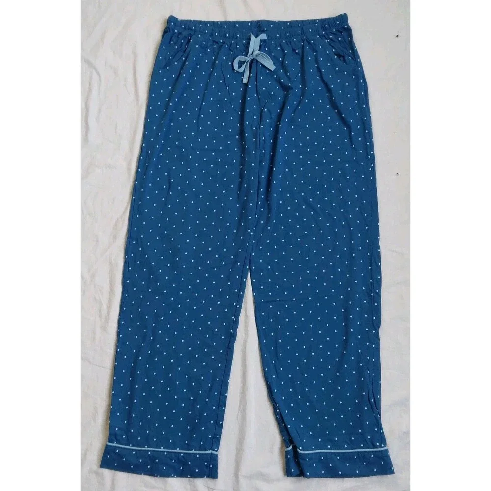 Pajamagram Set Blue Polka Dots Long Sleeve PJs 100% Cotton Women's Size Large